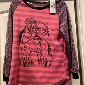 Crazy Train Indian on Horse Stripe Sweater Small